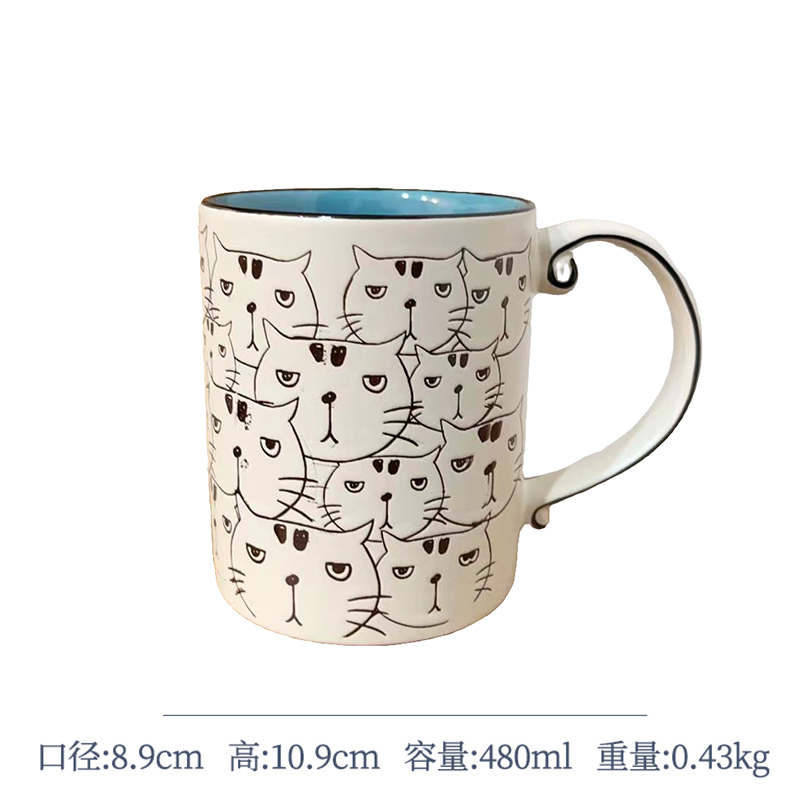 Cerámica bajo vidriado pintado a mano linda taza de gato taza de agua taza de desayuno taza de avena pareja micro pomelo