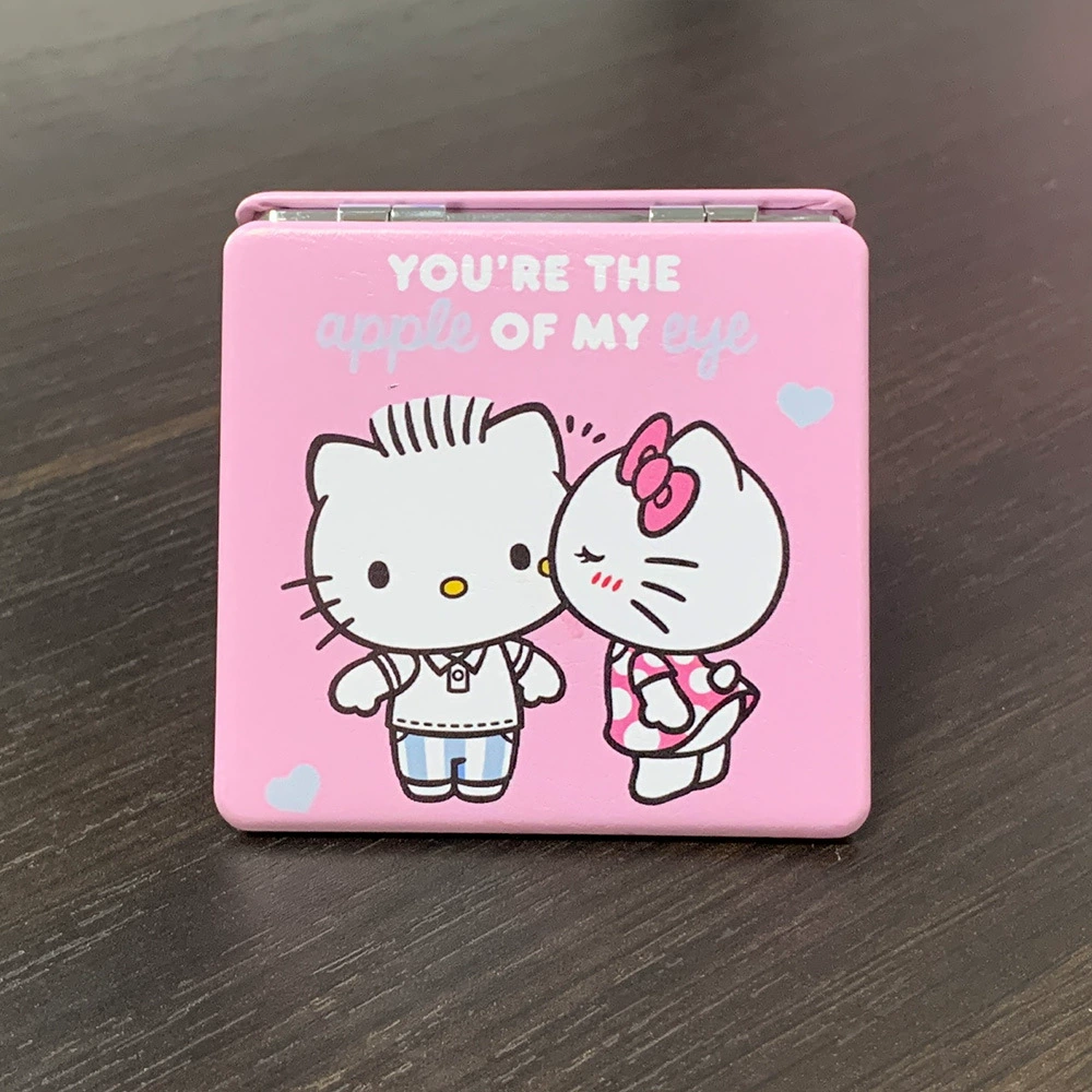 Handheld Folding Mirror (Hello Kitty) Cute Custom Print, Compact 7.1×6.7 cm for Students