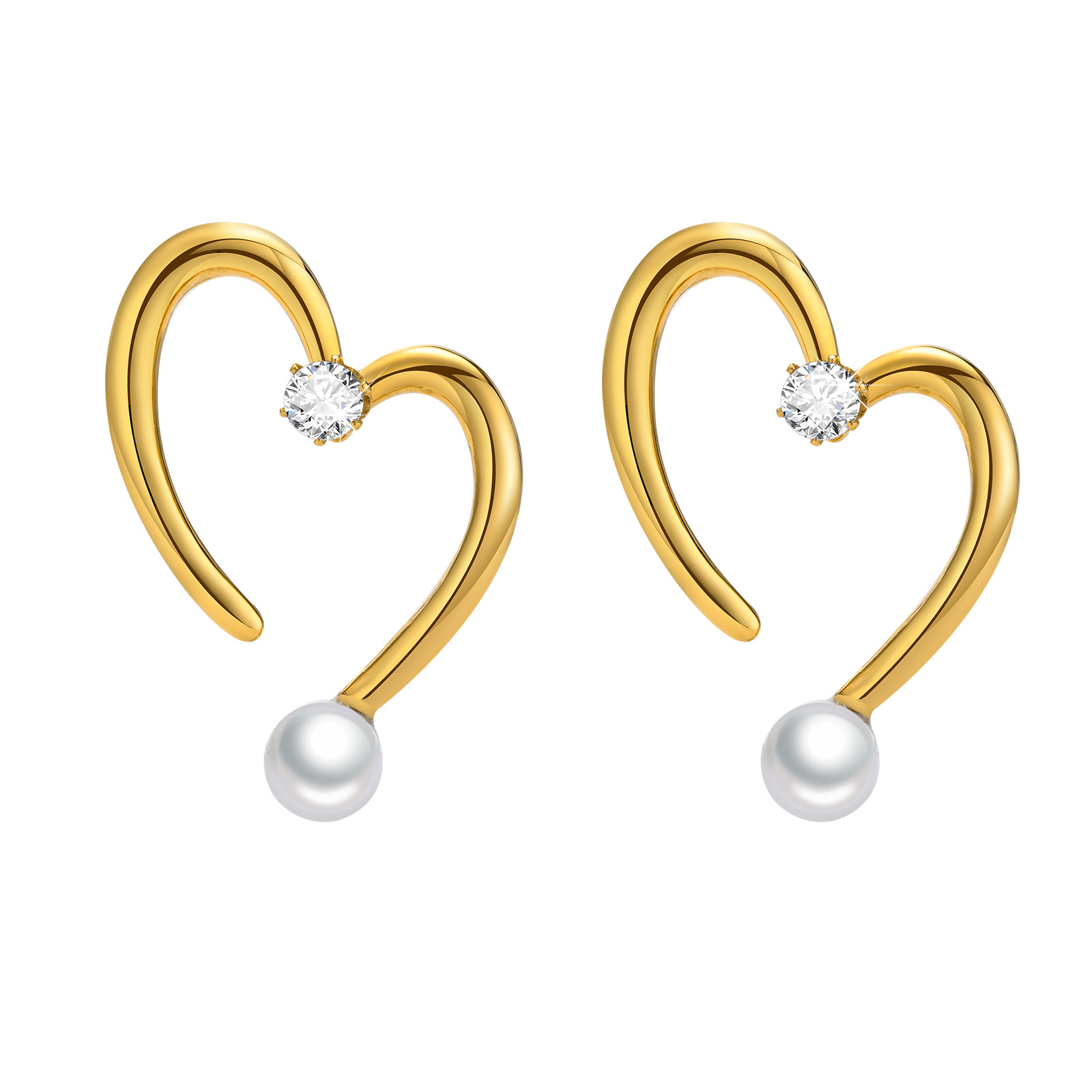 Fashion Geometric Heart Shape Stainless Steel Inlay Artificial Pearls Zircon Earrings 1 Pair display picture 2