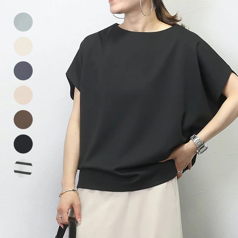 Japan's Rakuten Summer New Short-Sleeved T-Shirt Women's Loose Bat-Sleeve Round Neck Pure Color Cotton Casual Top Export