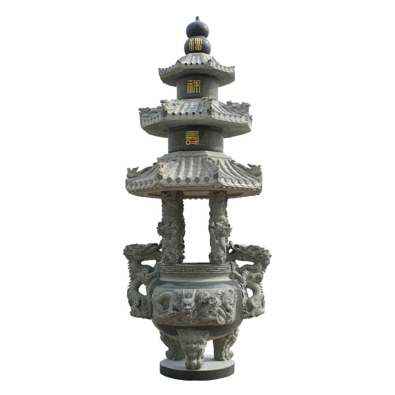 浙江寺院石雕鼎香炉 石雕长方形双龙香炉 半手工方式工期准|ru