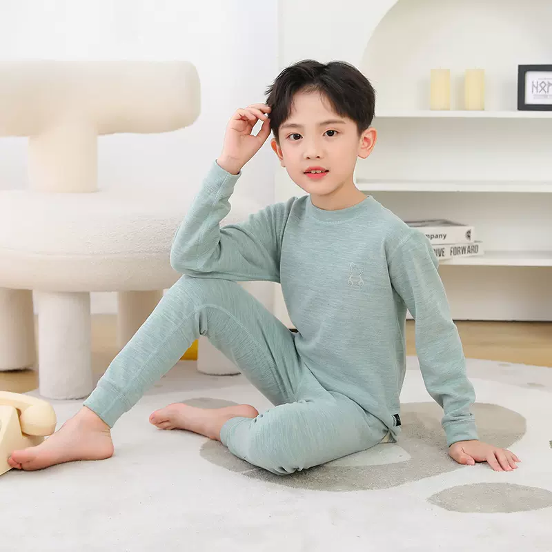 秋冬德绒儿童保暖内衣套装秋衣秋裤羊毛蚕丝男女中大童睡衣家居服