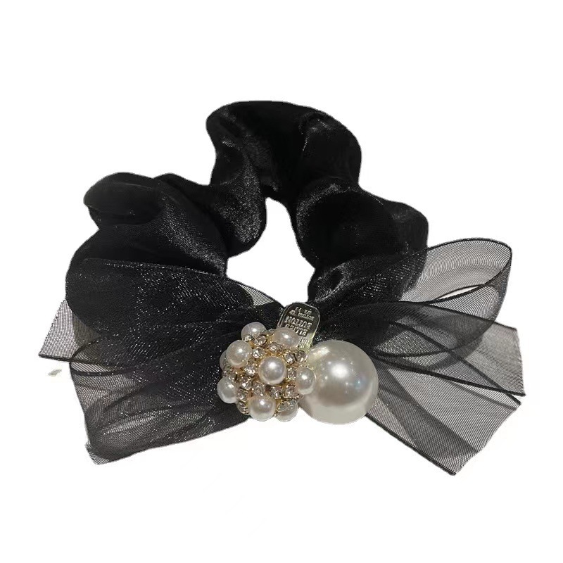 Elegante elastico per capelli con fiocco in rete e perle_voghion.com