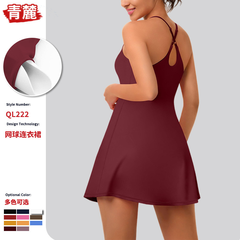 Women's High-Elastic Tennis Skirt Summer Strap Sports Dress with Lining Pockets Anti-Exposure Golf Short Skirt in Stock