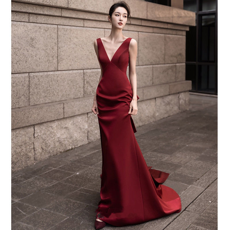 Burgundy sexy evening dress