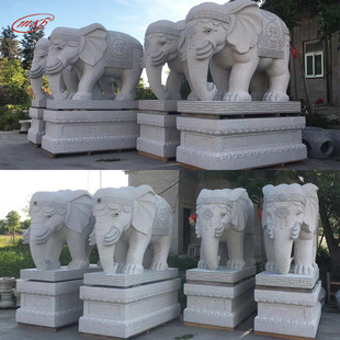 Factory Stone Carving Six Tooth Elephants Pair of Community Gate Animal Building Villa Home Sesame White Elephant Sculpture