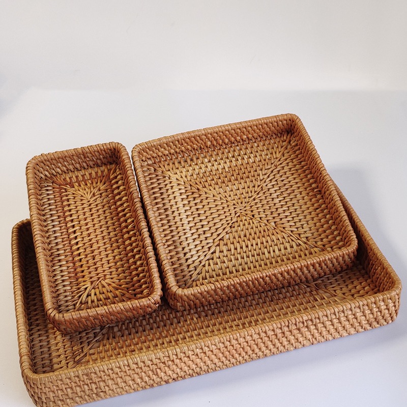 Mesa de té de caña casera creativa de frutas pan cesta de frutas portátil bandeja de hotel toalla cesta de almacenamiento