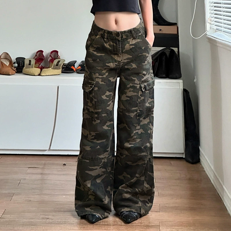 Американские высокие уличные платья ветра камуфляжные джинсы с низкой талией