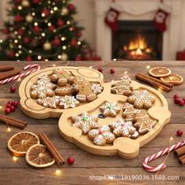 竹制圣诞节雪人托盘圣诞派对糖果零食装饰盘木质熟食点心板