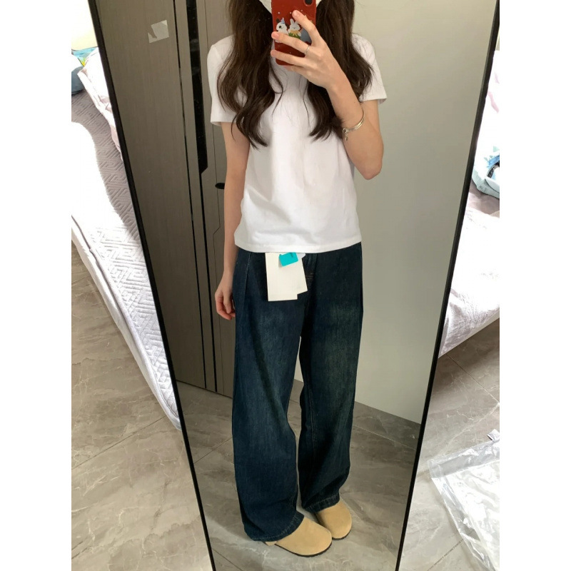 Live high quality 2025 Spring and Summer T-shirt Women's Heavy Short Sleeve Basic Stacked Top