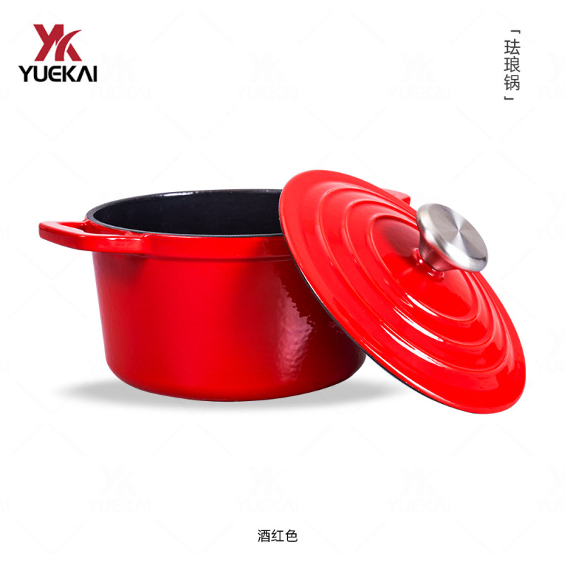 月凱エナメル鋳鉄鍋中国式蒸煮煮込み家庭用無粘スープ鍋卸売りcast iron pot|undefined