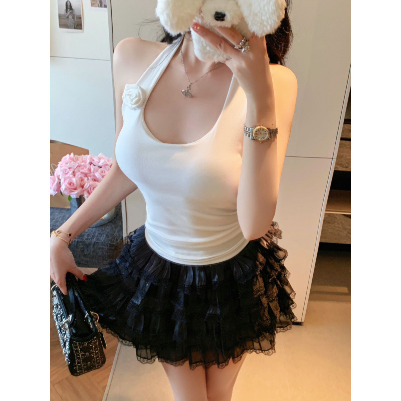 5508 # 夏のホットガールフラワーホルターネック美しい背中のショートスリムフィットバックレスアウターウェアオールインワン胸パッド付きでスリムに見えます|undefined