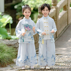 儿童国学汉服男童春夏装长袖中国风古装女童新中式演出服唐装套装