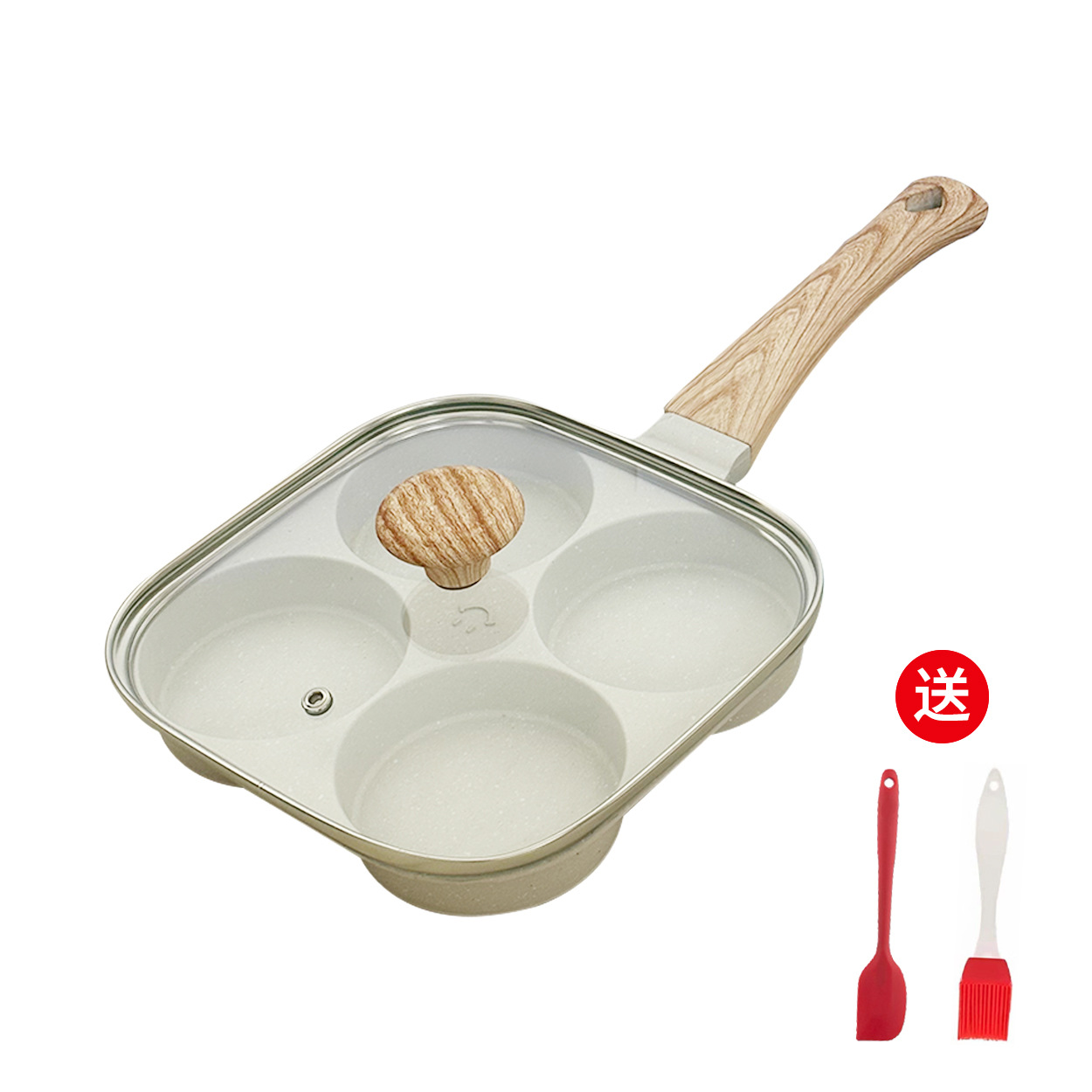 [Fuente de fábrica] Comercio exterior Venta caliente maifan piedra de cuatro agujeros huevo frito tres en uno pan antiadherente pan de desayuno