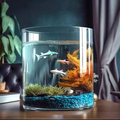 直筒玻璃水族鱼缸小型圆形圆柱透明创意金鱼缸家用客厅办公室造景