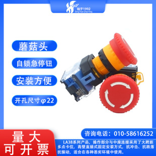 A good YJ139-LA38-11ZS mushroom head self-locking emergency stop button 22mm with white arrow