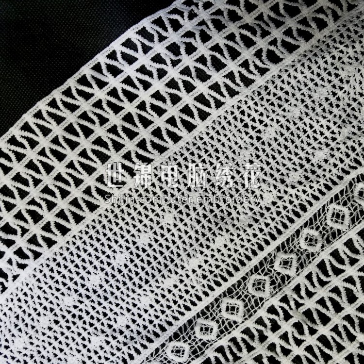 网格渔网循环 牛奶丝水溶刺绣 满幅花边三循环 密集简致lace trim