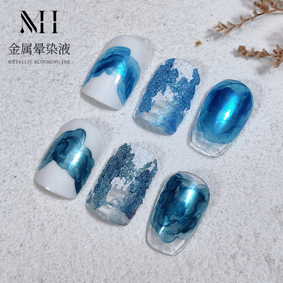 新款美甲实色晕染液金属水彩液指甲油水剂套装彩绘水染液
