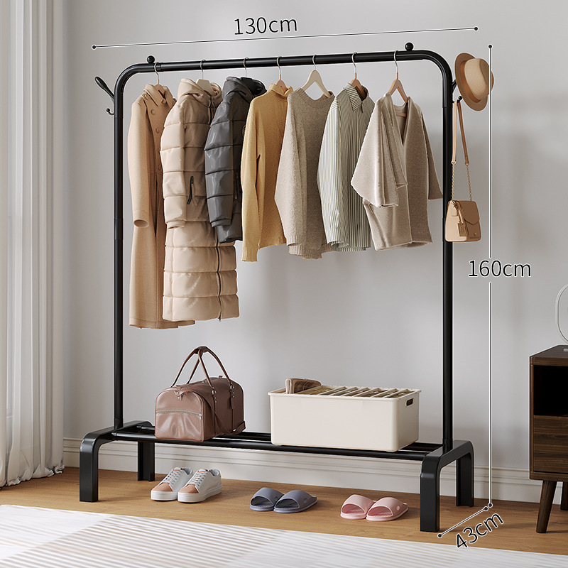 Un solo poste de 130 cm de refuerzo negro, estante + gancho de ropa