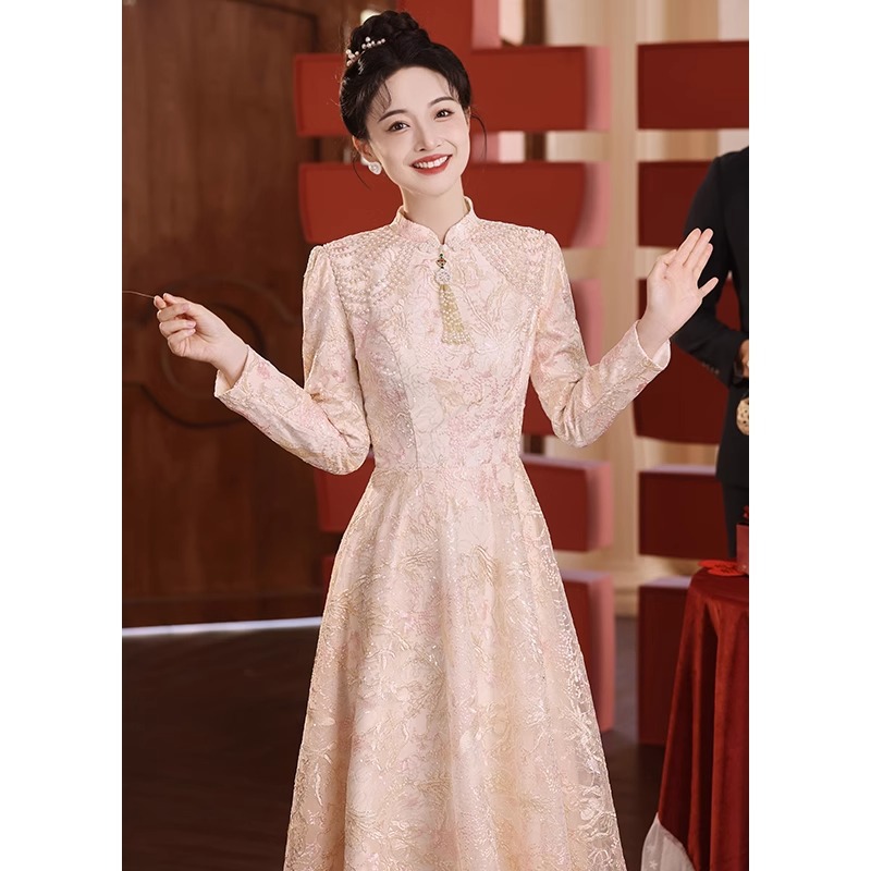 Otoño e Invierno nuevo vestido de la tostada vestido de novia de alto grado de compromiso chino vestido de novia de regreso a la puerta del banquete cheongsam de las mujeres