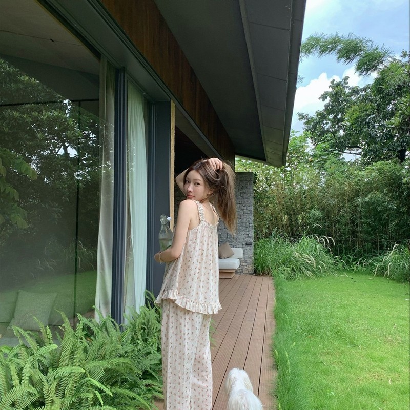 小宜 2.0小粉花·夏季新款薄款碎花吊带睡衣睡裙家居服套装|undefined