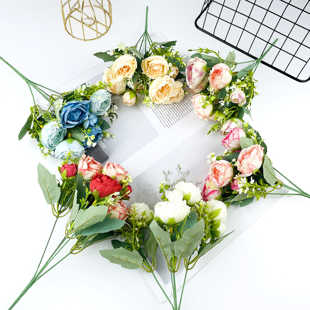 Buquê de peônia revestida com 5 pontas simuladas, adereços para fotografia de salão de casamento europeu, decoração de mesa para casa, flores falsas
