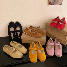 复古真皮魔术贴一字带玛丽珍鞋2025新款百搭圆头平底芭蕾舞单鞋女