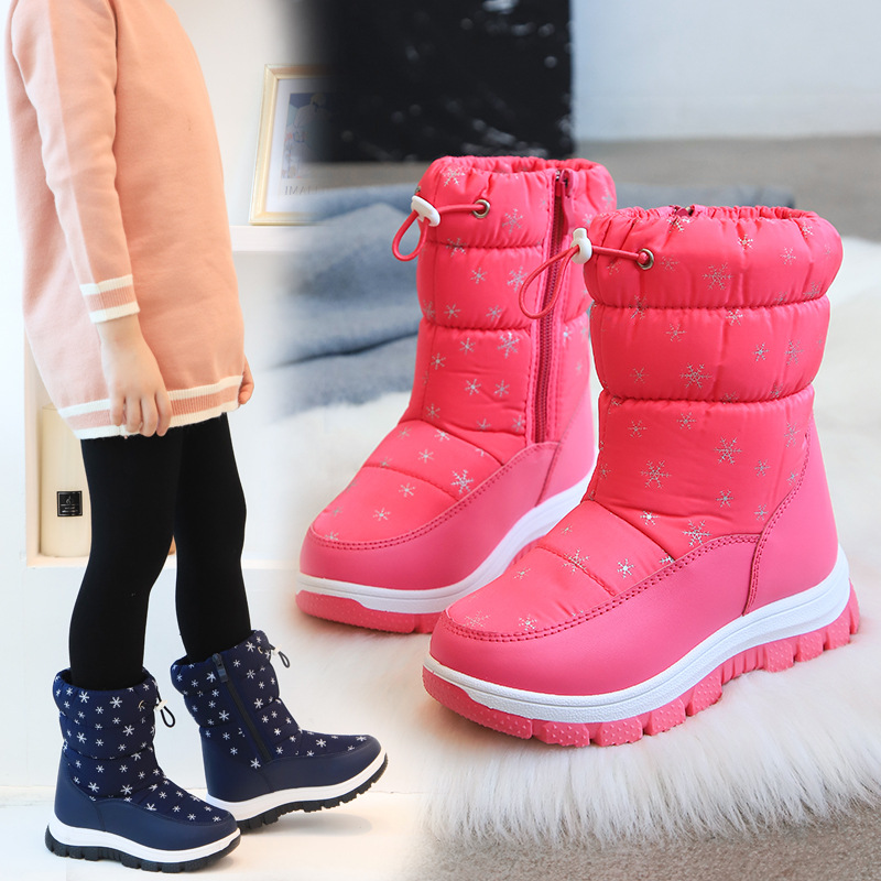 Fábrica de botas de nieve para niños transfronterizos al por mayor zapatos acolchados de algodón para niños medianos y grandes botas de invierno cálidas forradas de lana botas de invierno para niñas de comercio exterior image 4