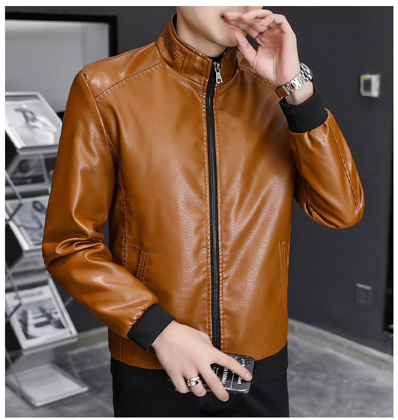 Men's Leather Jacket Slim Fit Warm Plush Winter Coat For Men_voghion.com
