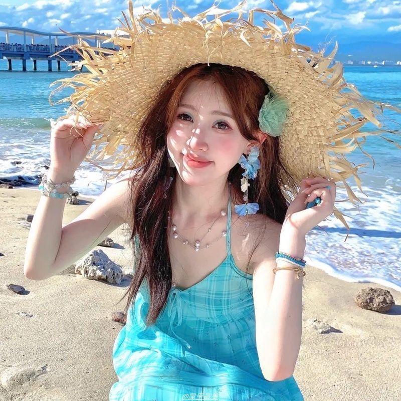 海岛度假~海边拍照蓝色流苏花朵耳环女高级感小众耳钉气质耳饰|undefined