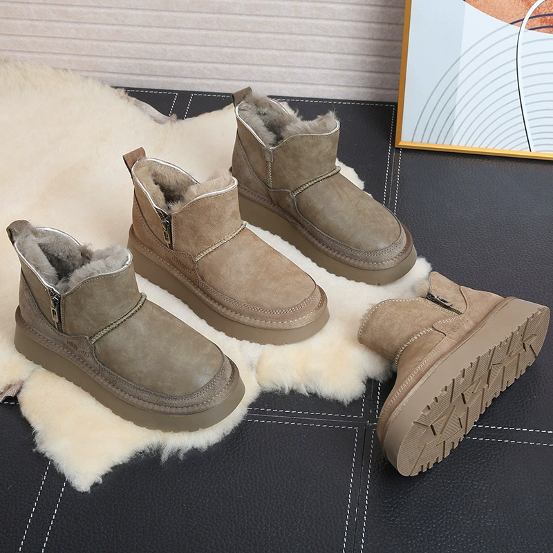 Зимние ботинки ботфорт платформы на щиколотке, тёплый дизайн со стороны молнии, 2023, унисекс, размеры 35–40