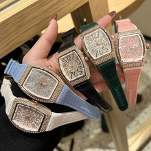 跨境外贸批时尚百搭法兰酒桶方形满钻大表盘女款石英手表陶瓷J12