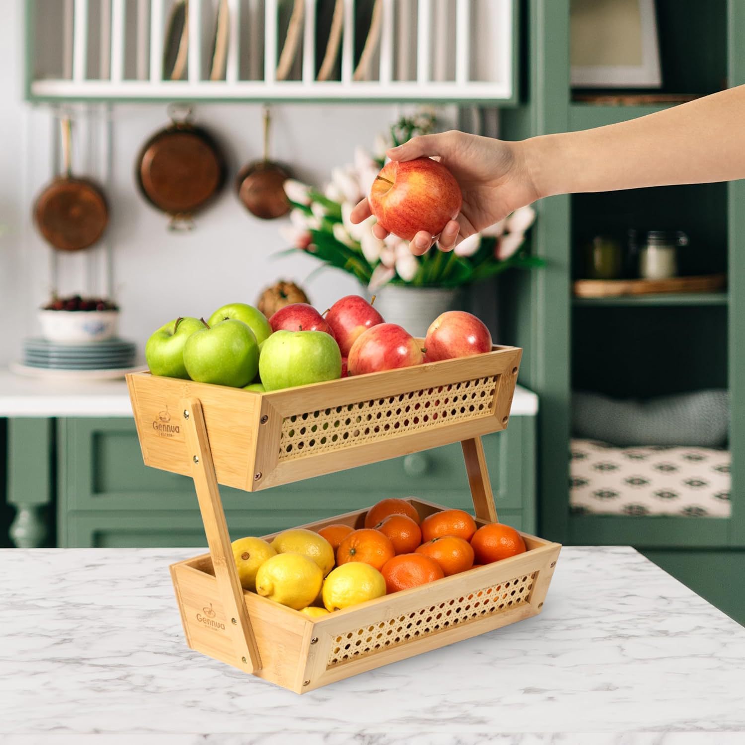 Double-layer kitchen countertop fruit rack bamboo fruit basket storage vegetable fresh basket countertop snack storage box