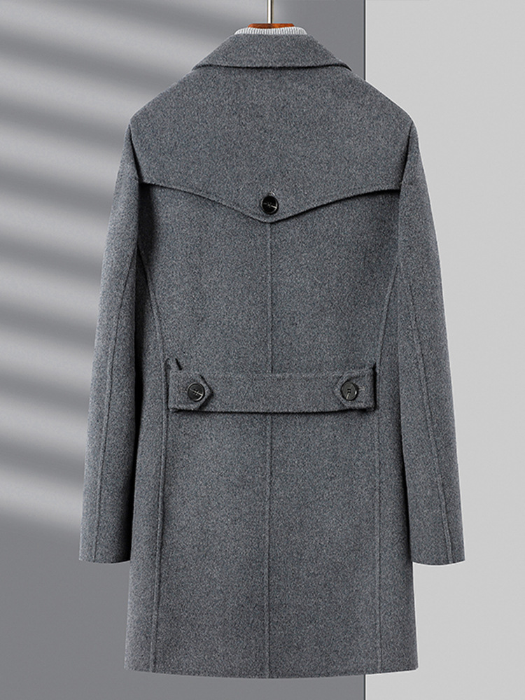 2024新韓版気質綿毛ラシャコート男性の純色の中の長さは両面のコートを厚くしています。