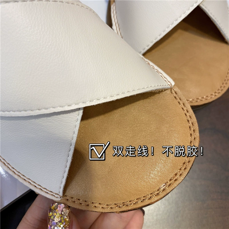 Summer BI, soft super!Any folding leather cross -bottomed slippers Women's sandals women's flat slippers