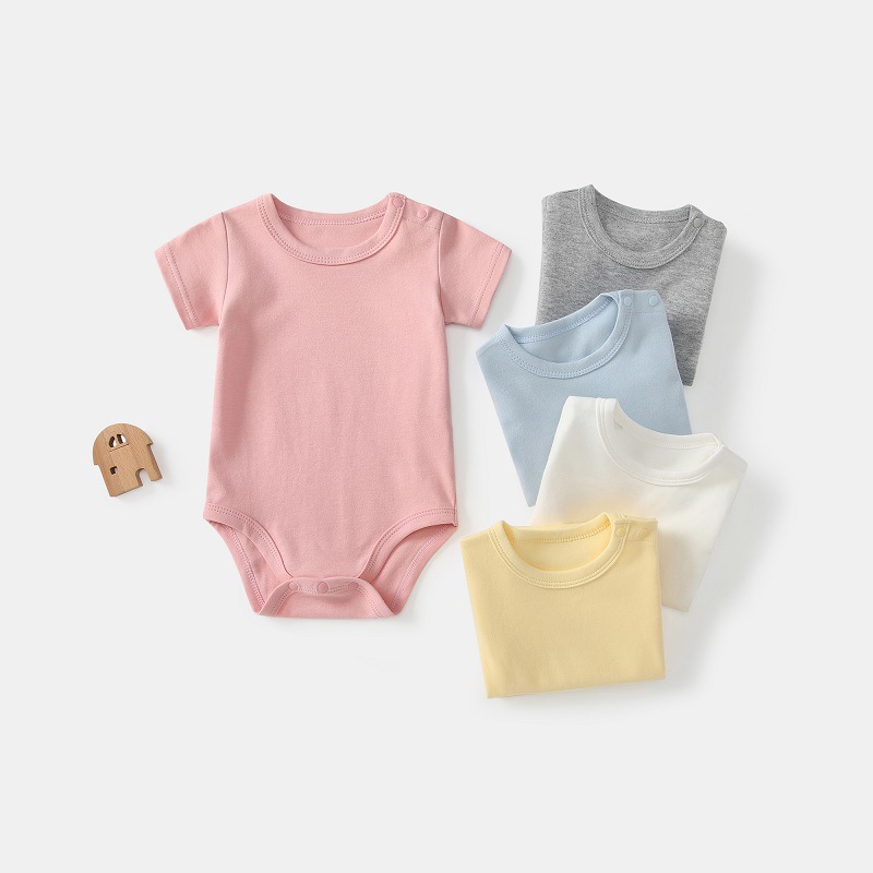 Baby's Shoulder Buckle Short-Sleeved Triangle Hay Solid Color Cotton Base Bag Fat Clothes Polychrome Optional Baby Climbing Clothes