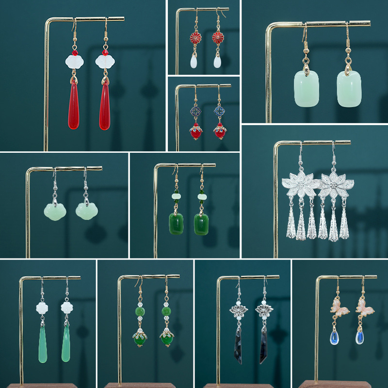 New Chinese Style Antique Beaded Long Tassel Earrings Chinese Style Han Dynasty Accessories Flower Fan Bow Earrings