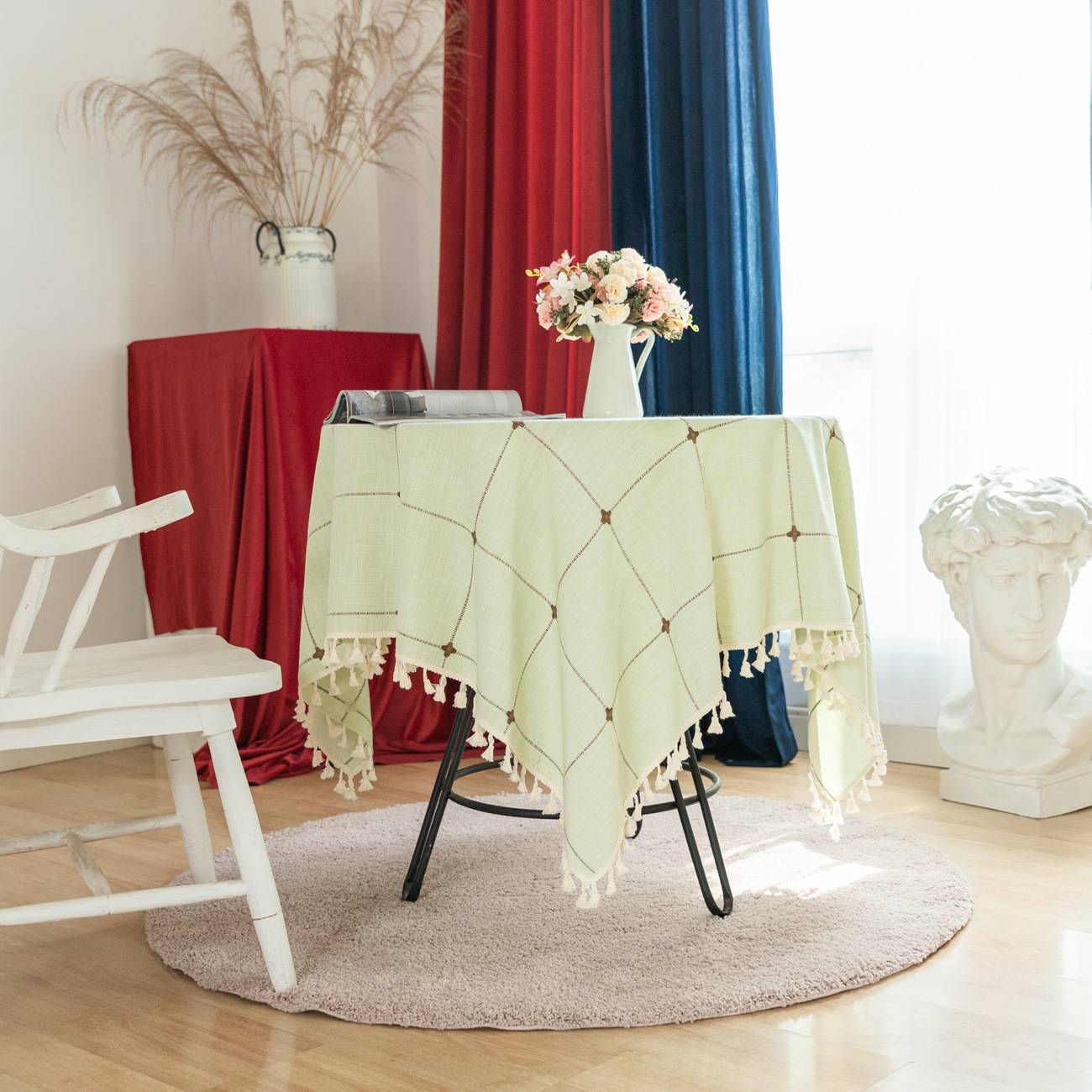 자수 대형 체크무늬 No.5 그린