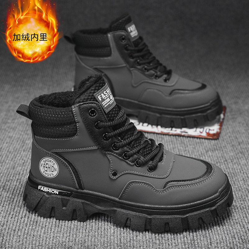Zapatos de hombre de invierno de lana gruesa botas de hombre de estilo Martin, zapatos de trabajo de moda, antideslizante, desgaste, suela gruesa impermeable para hombres.
