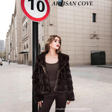 韩国代购 开沟小翻领秋冬保暖短款外套 仿皮草毛毛大衣一件代发