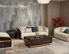 奢华现代欧洲设计意大利别墅组合沙发真皮木质家居家具套装流行客