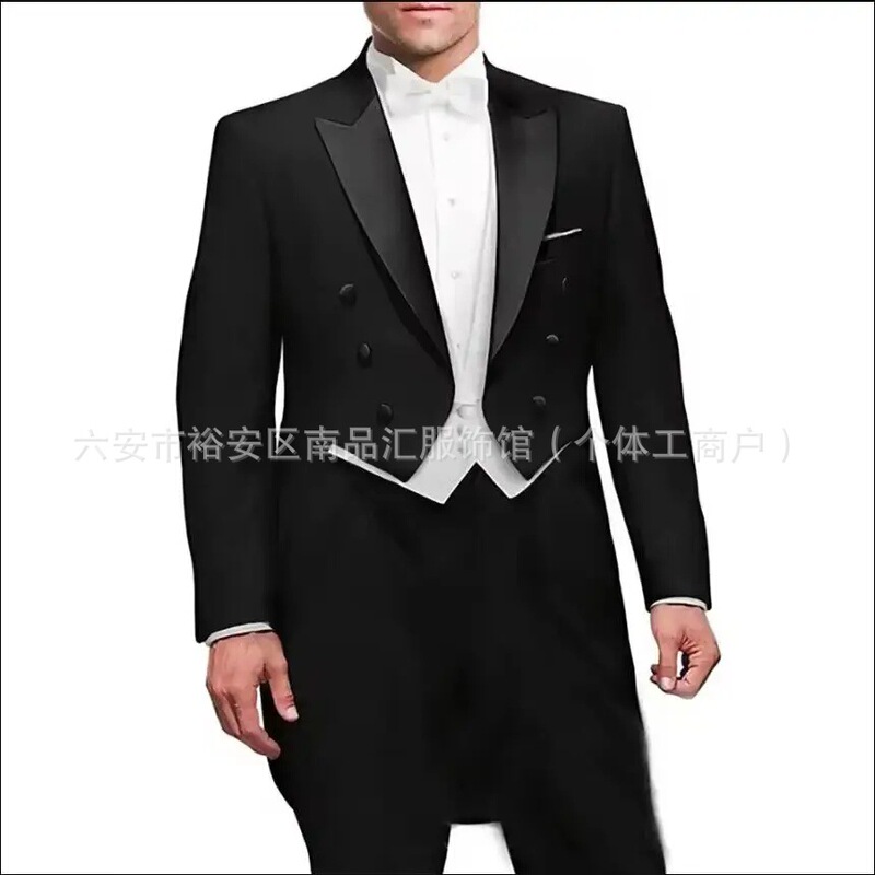 Cross-border tuxedo suit for men, wedding emcee performance attire, simple and elegant black foreign trade suit, gentleman's suit Cross-border tuxedo suit for men, wedding emcee performance attire, simple and elegant black foreign trade suit, gentleman's suit