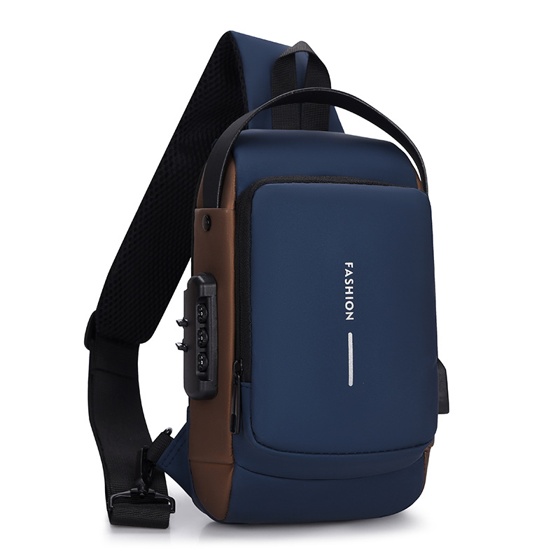 Bolso de pecho para hombre multifuncional con contraseña, espalda antirrobo, deporte de un solo hombro, mensajero impermeable, bolsa de locomotora de gran capacidad para automóvil deportivo genial