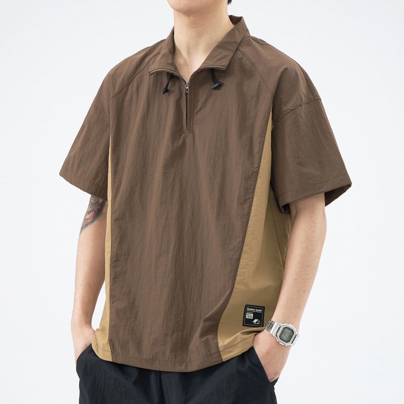 Camisa de manga corta de seda de hielo para hombres, estilo fino de verano, antiarrugas, sin planchar, marca de moda, camiseta casual suelta de alta gama