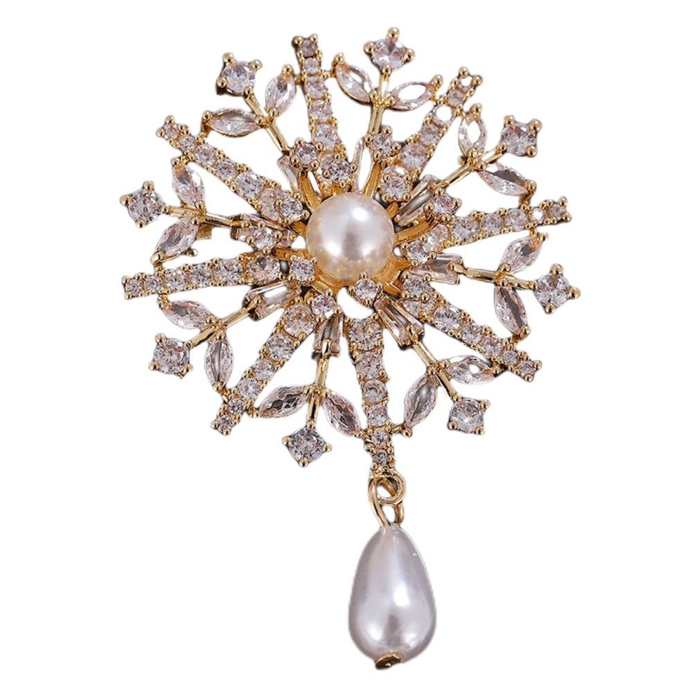 Copo de nieve Broche Pin accesorios al por mayor de Cristal de La Perla broche de cobre multiusos cardigan personalidad temperamento retro ramillete image 1