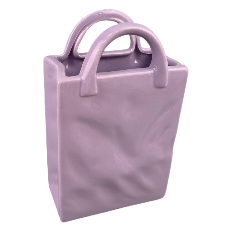 Bolsa floral creativa pintada a mano con relieve, cesta de flores de cerámica con forma de bolso, cesta para arreglos florales, adorno de almacenamiento, hecho a mano