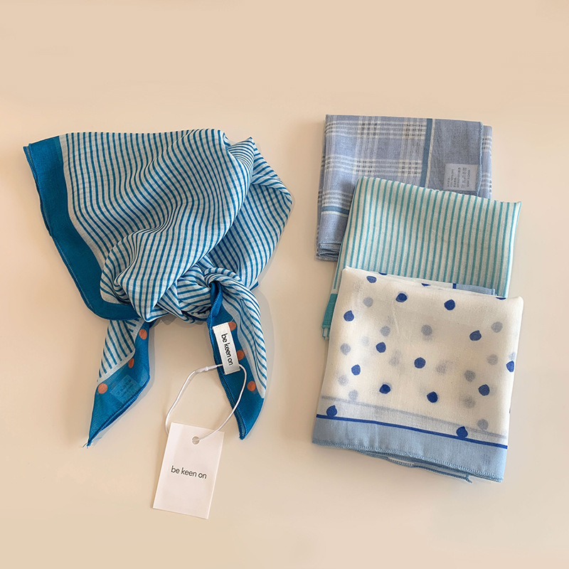 Blue Turban Women's Spring and Summer New High-End Hairband Breathable Literary Square Scarf Versatile Turban Triangle Scarf Trendy