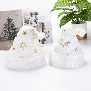 Plush Christmas cap gold silver bead snowflake embroidered adult Christmas cap