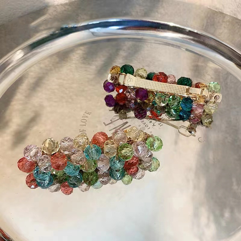 Korean Color Rhinestone Hair Clip Niche Side Clip Light Luxury Elegant Duckbill Clip Full Drilling Hair Ring Bracelet