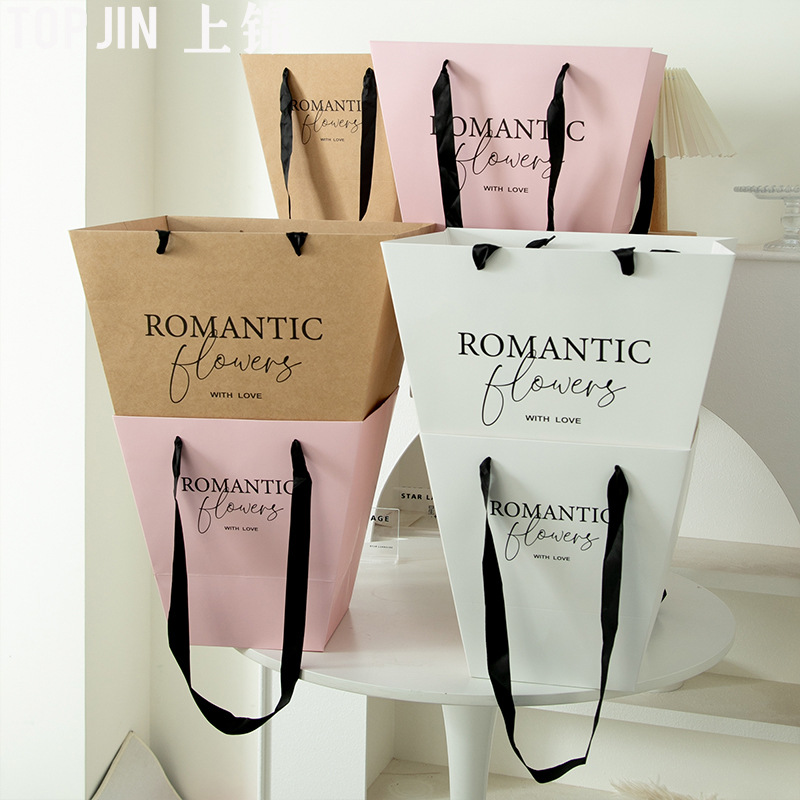 ins风梯形鲜花手提袋礼品袋插花手拎袋花艺包装袋diy花束手提袋